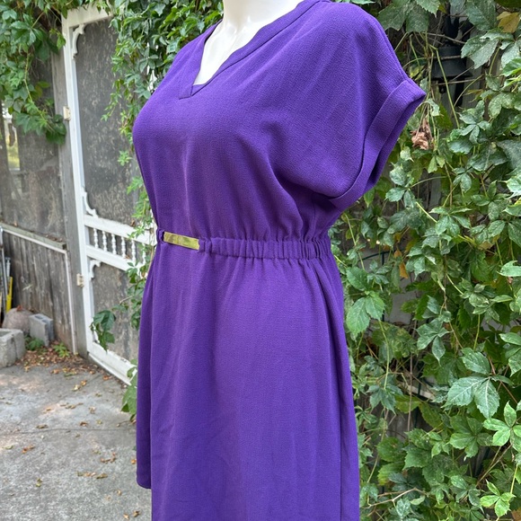 Lane Bryant Purple Midi Shift Dress V-Neckline Linen Cuffed Short Sleeve 14/16 - Picture 6 of 6